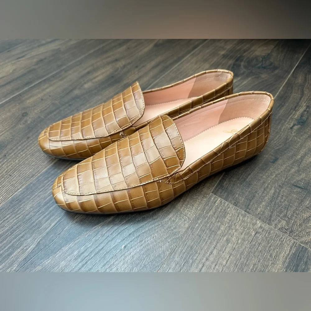 J. Crew Croc Embossed Leather Smoking Slipper Loafer Dark Cedar Size 8